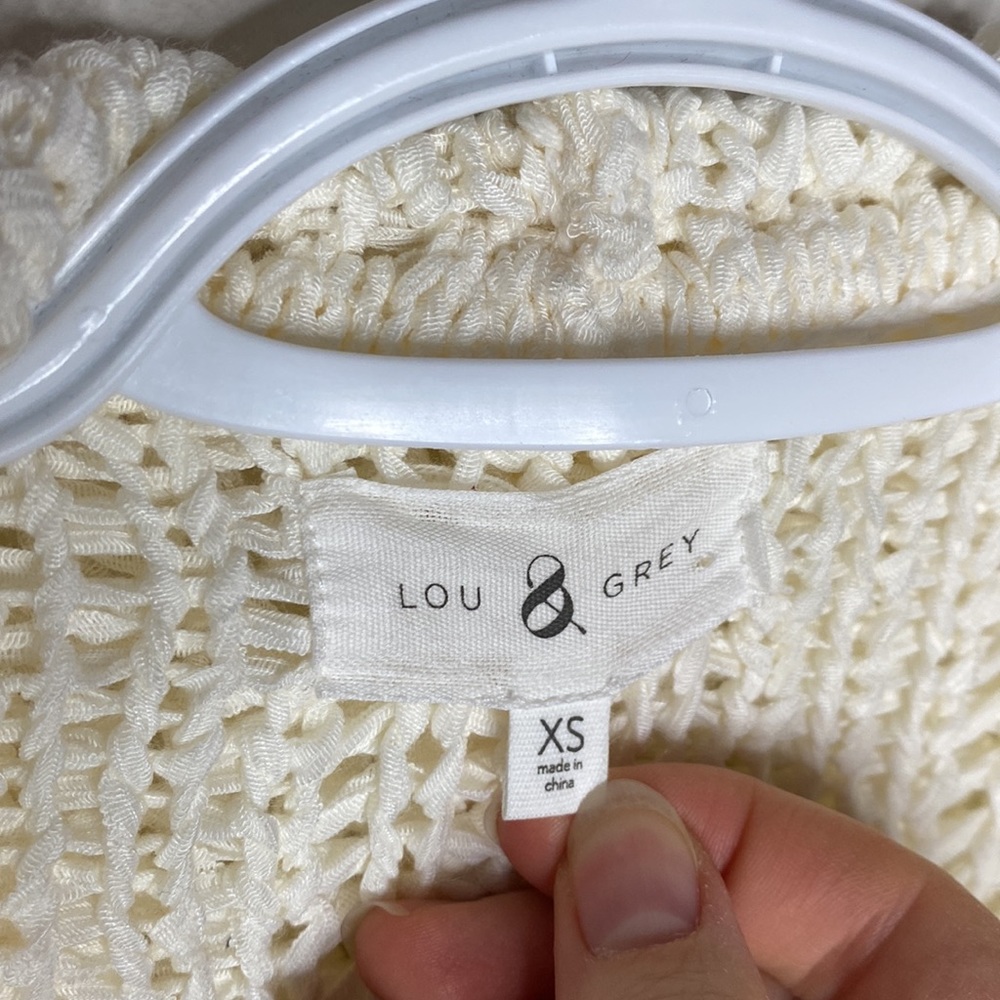 Lou & Grey tape open knit hooded sweater cardigan size XS - Picture 8 of 10